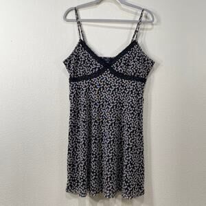 Vintage 90s Y2k Rue 21 Black White Ditzy Floral Mesh Babydoll Mini Dress Dolly L